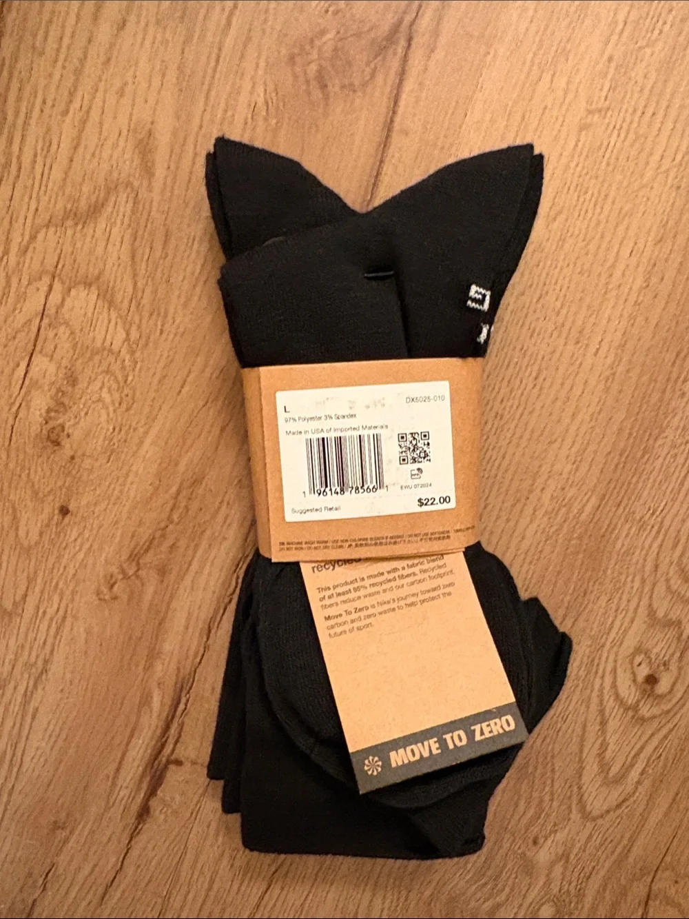 NWT Nike Black Crew Socks with White Swoosh - 3 Pack
